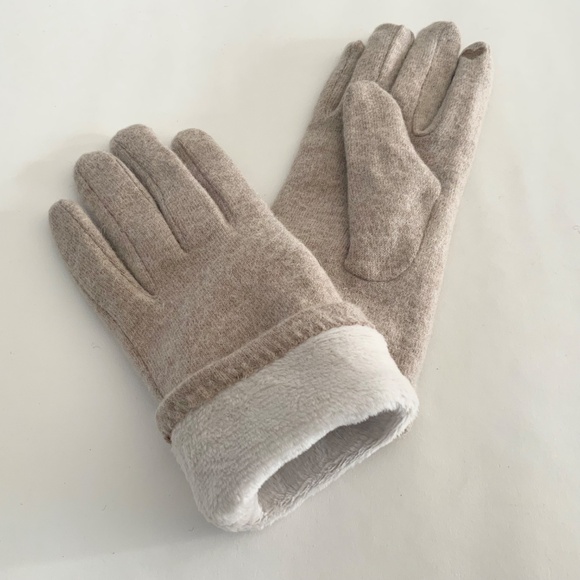Luxury Cashmere Merino Wool Gloves Classic Beige Tan Winter Mitten Fleece lined - Picture 5 of 7